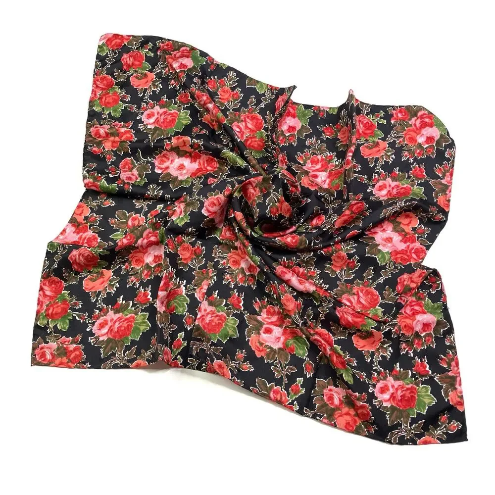 Vintage Rose Floral Pattern Scarf 26.75” Square